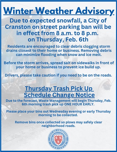 Parking Ban, Trash Collection Schedule Change Due to Snowfall